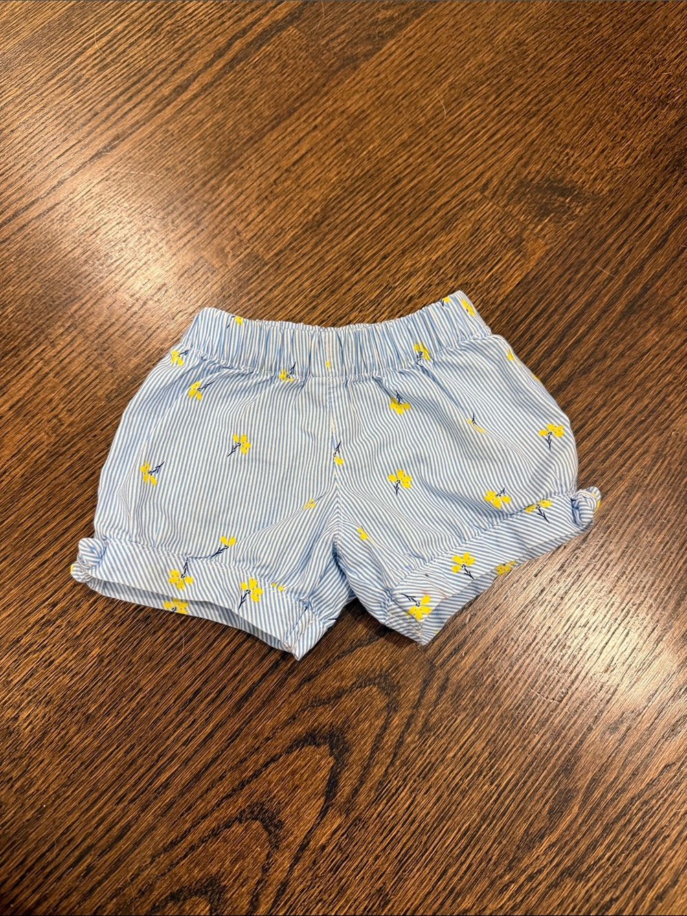 Blue & White Striped Shorts with Yellow Flowers NB